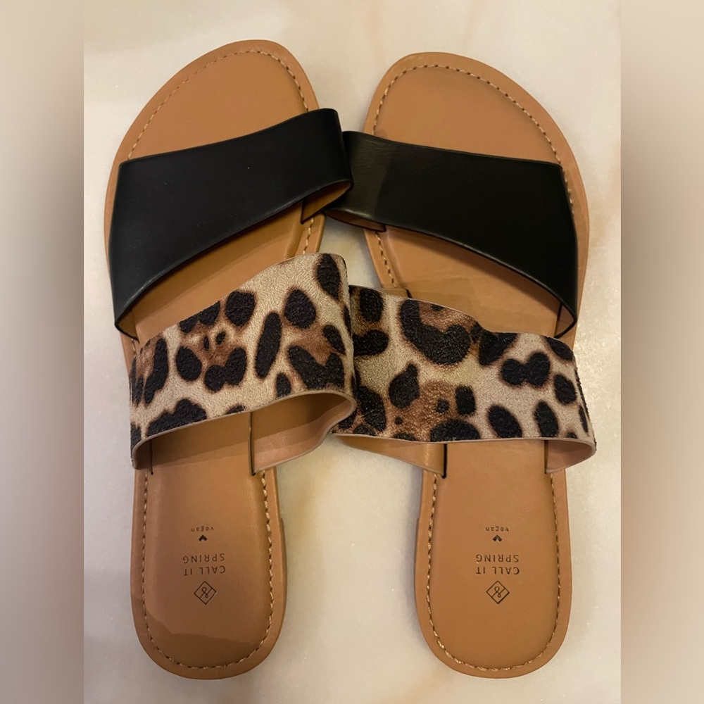 Vegan “Call it Spring” black & leopard sandals